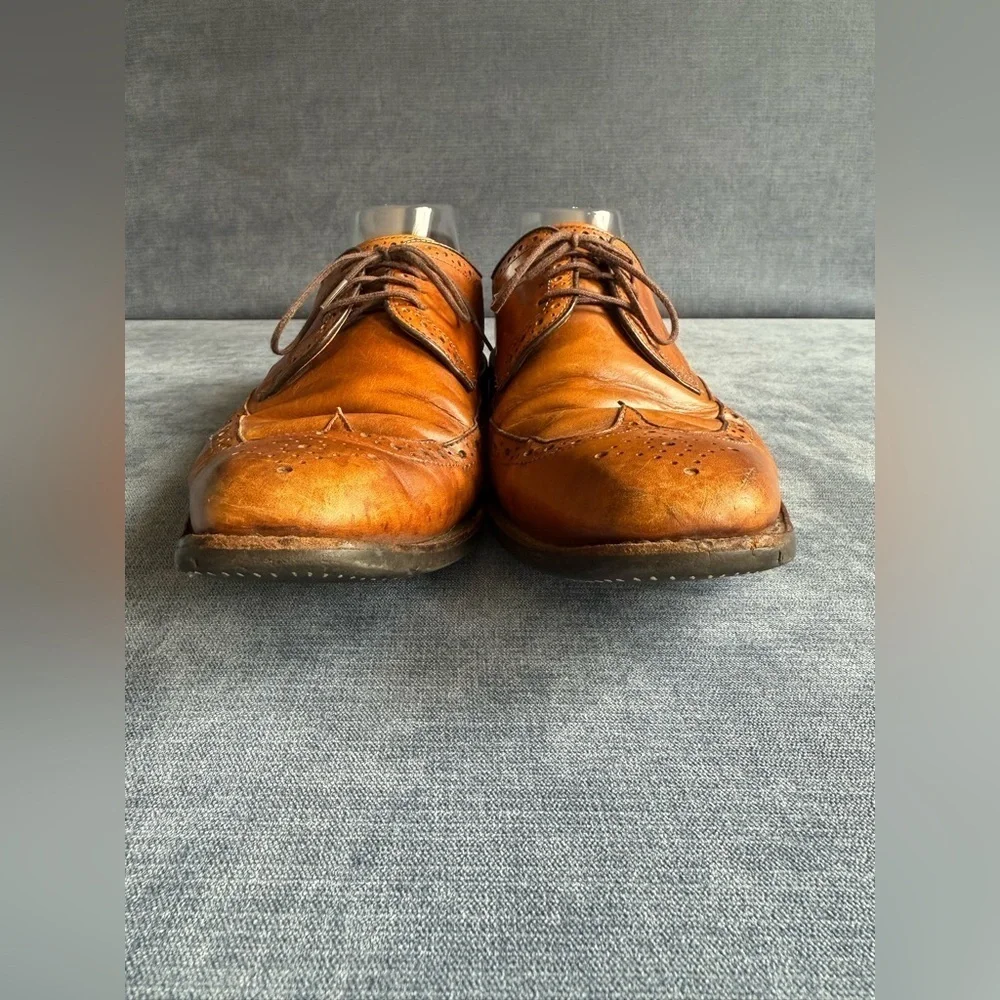 Men’s Brown Leather Wingtip Lace Up Oxford Dress Shoes SZ 10.5 SoleTech Soles